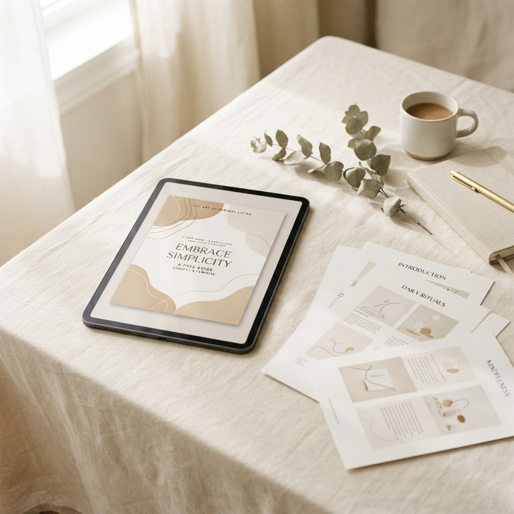 The free Digital Product Starter Guide shown as a PDF and printed pages